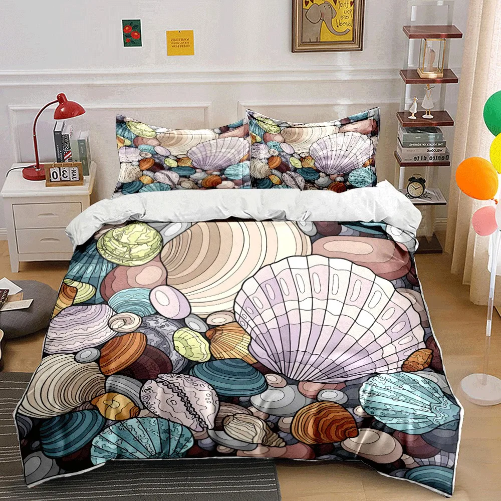 Colorful Seashells and Pebbles Design Exquisite three-piece bedding set gift for kids and adults