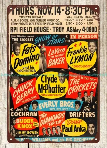 1957 Buddy Holly, Chuck Berry, Eddie Cochran, Everly Bros Concert Poster metal