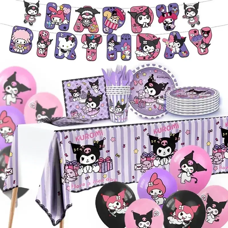 

Kuromi Kawaii Festival Theme Disposable Tablecloths Girls Children Birthday Layout Party Dessert Table Decoration