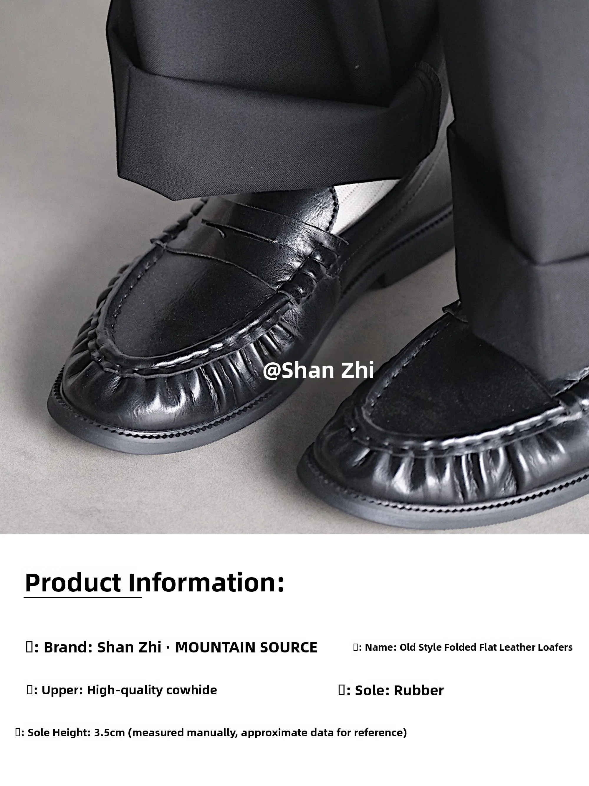 Mountain Source 3846 Large Size Pleated Old Money Flat Bottom One-Step British Formal Commuter Loafers Men's Leather Shoes