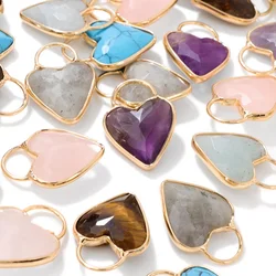2pcs 18x25MM Labradorite Amethysts Quartz Crystal Stone Heart Lock Pendants for Earring Necklace Bracelet Earring Jewelry Making