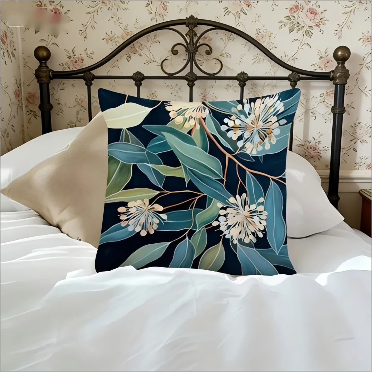 Boho Eucalyptus Flower Pillow Cover Watercolor Botanical Print Soft Cushion Case for Sofa Bed Couch Nature Boho Home Decor