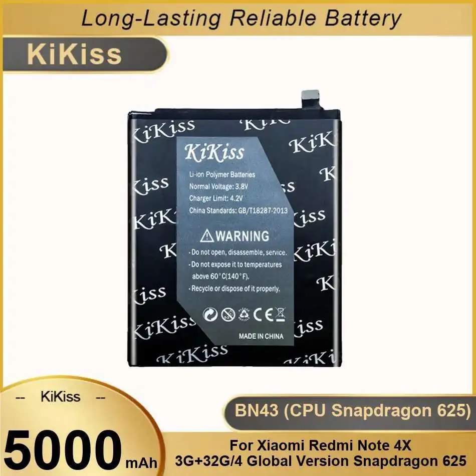 

Mobile Phone Battery 5000Mah For Xiaomi Redmi Note 4X 3G+32G 4 Global Version Snapdragon 625 BN43 Cpu