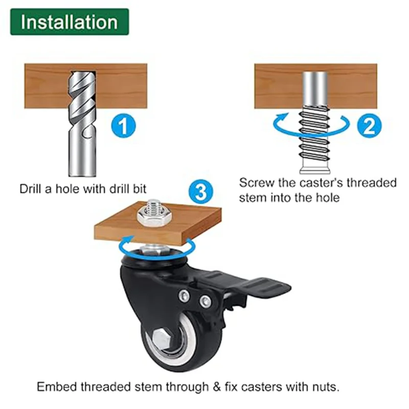 Casters Wheels, Casters Set of 4 Heavy Duty - Threaded Stem Mount (5/16in) Swivel Casters with Brake, for Cart Furniture