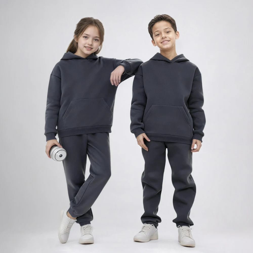 1-8Y Kids Casual Tracksuits for Autumn Winter Fleece Lined Long Sleeve Hoodie Top + Pant Toddler Clothes Set - Image 2