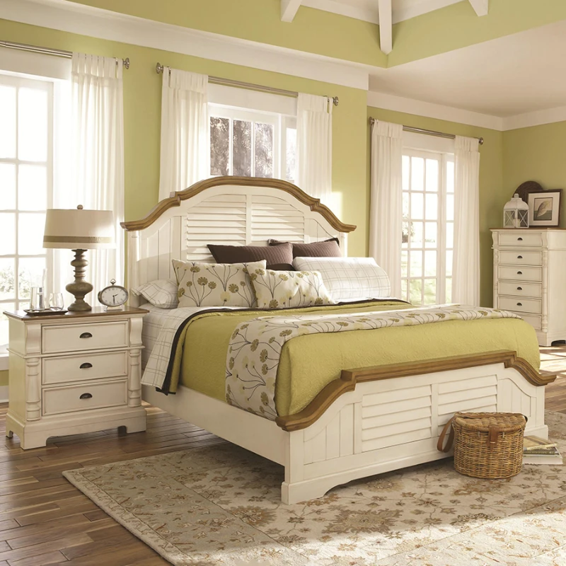 

Retro solid wood bed 1.8m master bedroom , French light luxury, antique and distressed high-end