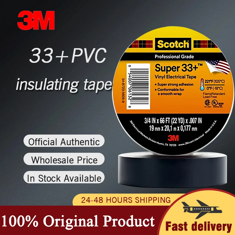 3M Scotch Super 33+ Vinyl Electrical Tape 19mm x 20.1m 7Mil Black PVC Insulation Tape for Wire Cable Splice Original