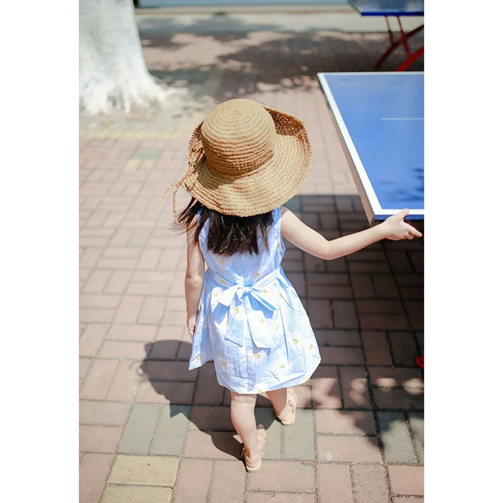 

Fashionable Kids Straw 51cm Head Circumference Girls Beach Summer Sun Protection Wide Brim Children Cool Hat Stylish Kids Hat