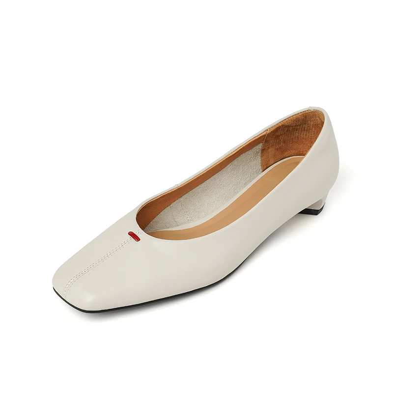 

Fashion Chunky Heel 2.5cm Square Toe Slip-On Stitched Genu Calfskin Rubber Sole Black Beige