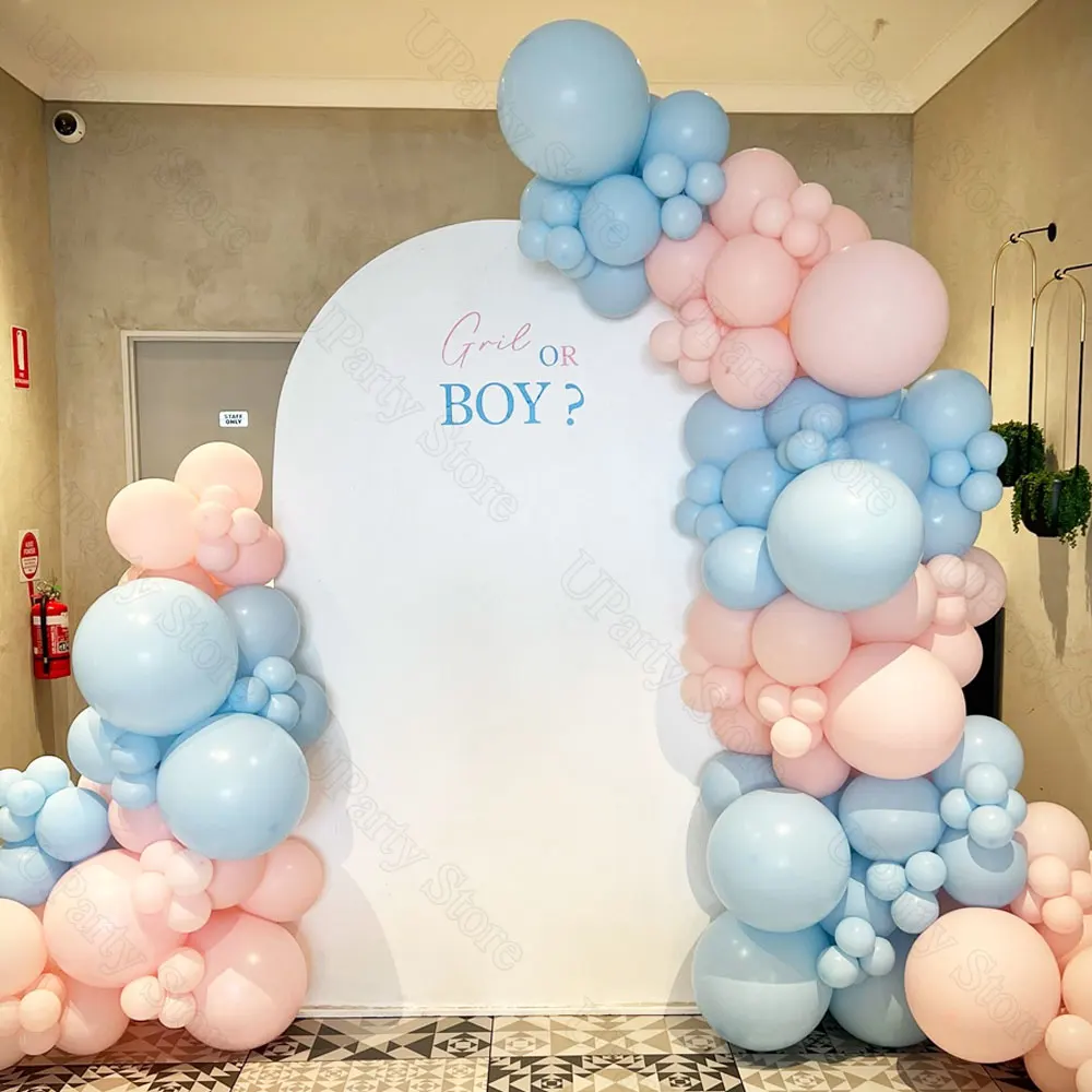 143Pcs Blue Pink Balloons Garland for Gender Reveal Party Pastel Maca Pink Blue Balloon Arch for Boy or Girl Oh Baby Shower Deco