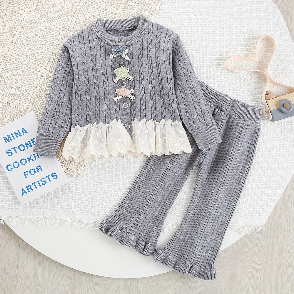 

2025 Autumn New Children Casual Sweater Set Baby Girl Knit Cardigan Kids Long Sleeve Knitwear Outfits Infant Sweater Suit
