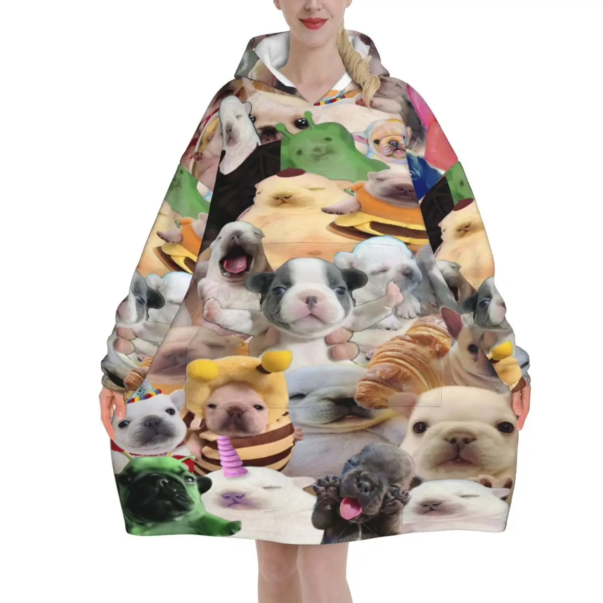 Pibble Meme Wash My Belly Wearable Blanket Hoodie for Women Men Oversized Sweatshirt Blanket with Pocket