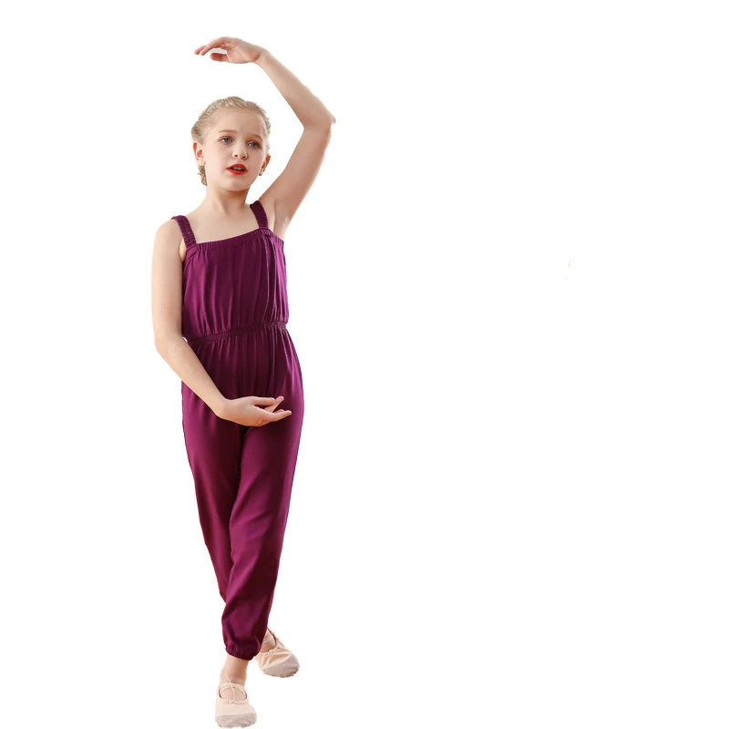 Children Dance Overalls Suspenders jumpsuit Women Gymnastics Cotton Sport Pants for Girls Test Grade Dance Practice Clothing