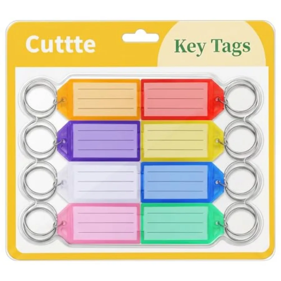 Pack Plastic Key Tags, Key Labels with Ring and Label Window, 8 Colors