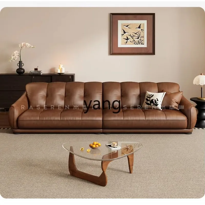 

LTT retro style first layer cowhide oil wax leather sofa living room medieval small apartment straight row sofa