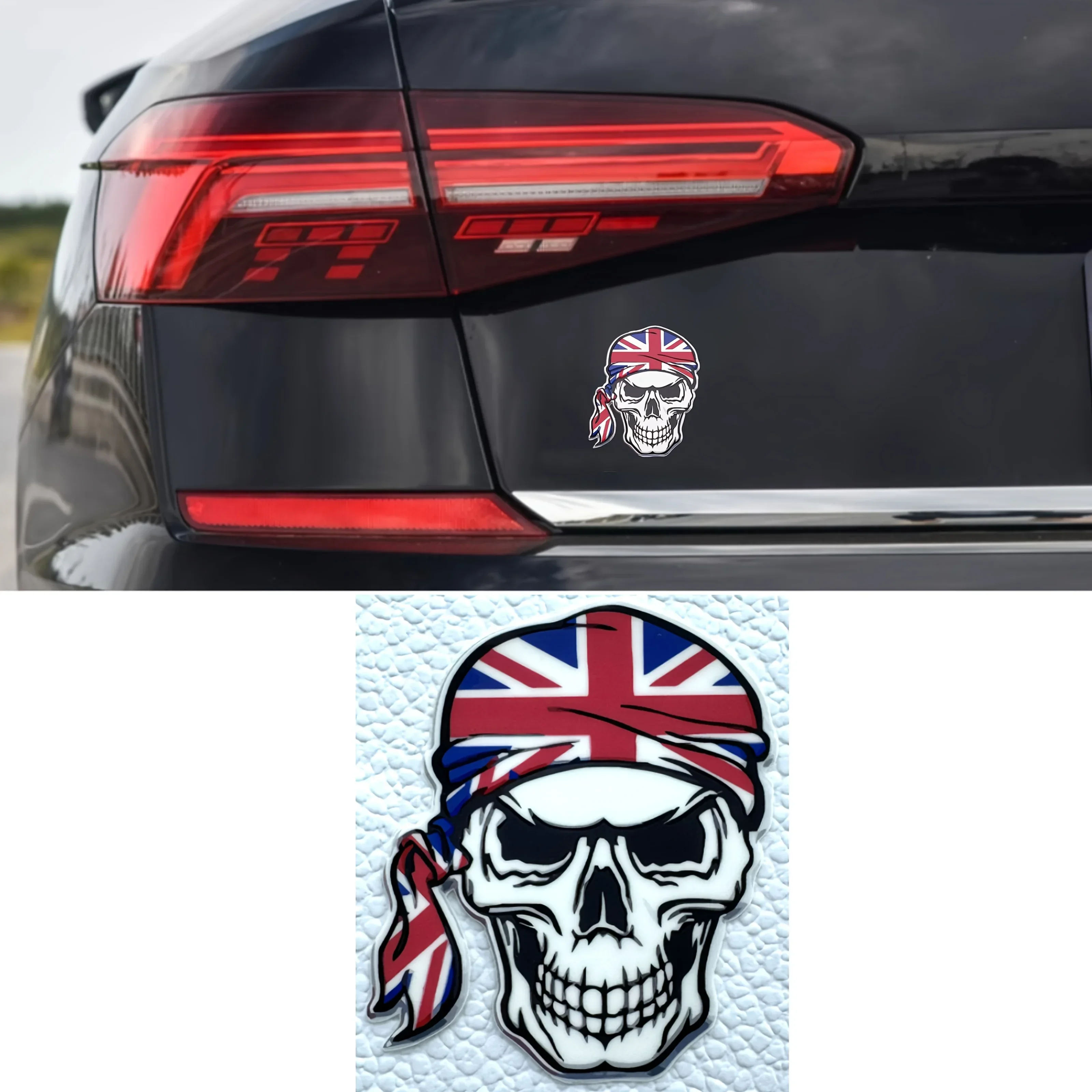 2 قطعة/المجموعة المملكة المتحدة العلم الجمجمة السيارات موتو ملصق، منفعل تصميم مائي لسيارة دراجة نارية، ملحق التخصيص الخارجي