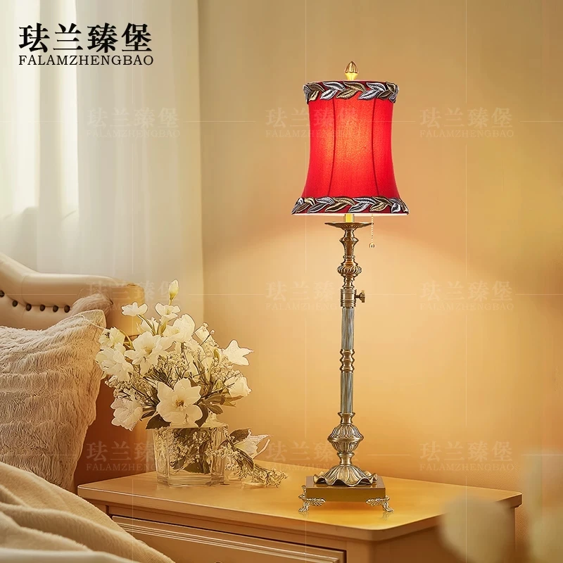 American retro all copper desk lamp, living room, study, bedroom, adjustable embroidered palace lamp