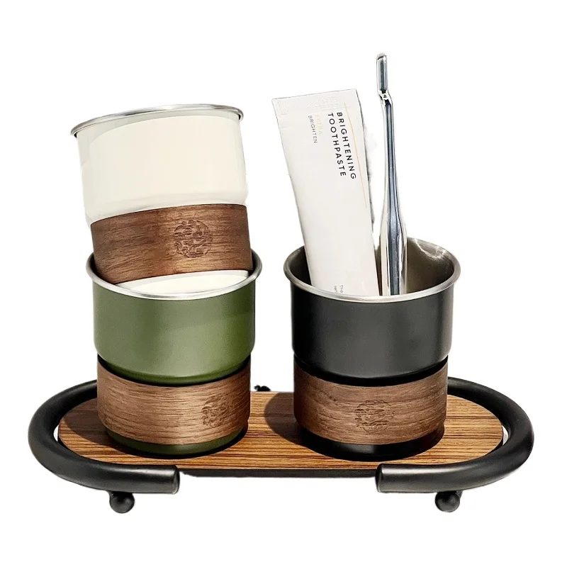 

Retro Style Shelf Commercial Hotel Room Bathroom Tooth Brushing Cup Storage Rack Stainless Steel