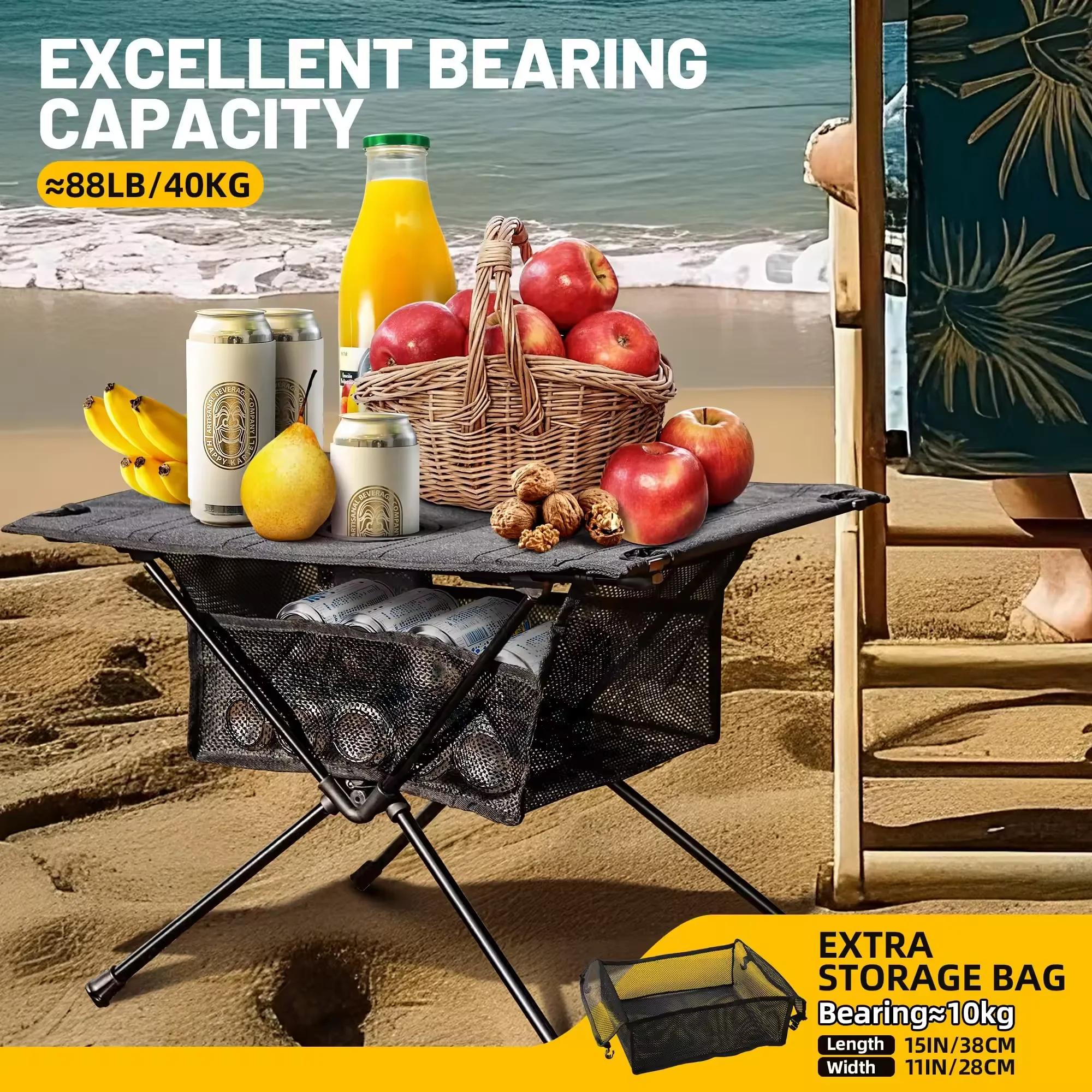 Portable Suitable for beach picnics Double Storage Compact Picnics Hiking Travel Folding Small Portable Camping  Table