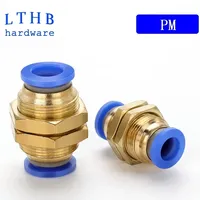 Pneumatic Fittings PM Bulkhead Straight Connectors 4/6/8/10/12 Mm Push in Hose Connector Air Pipe Fitting Quick Release Fitting
