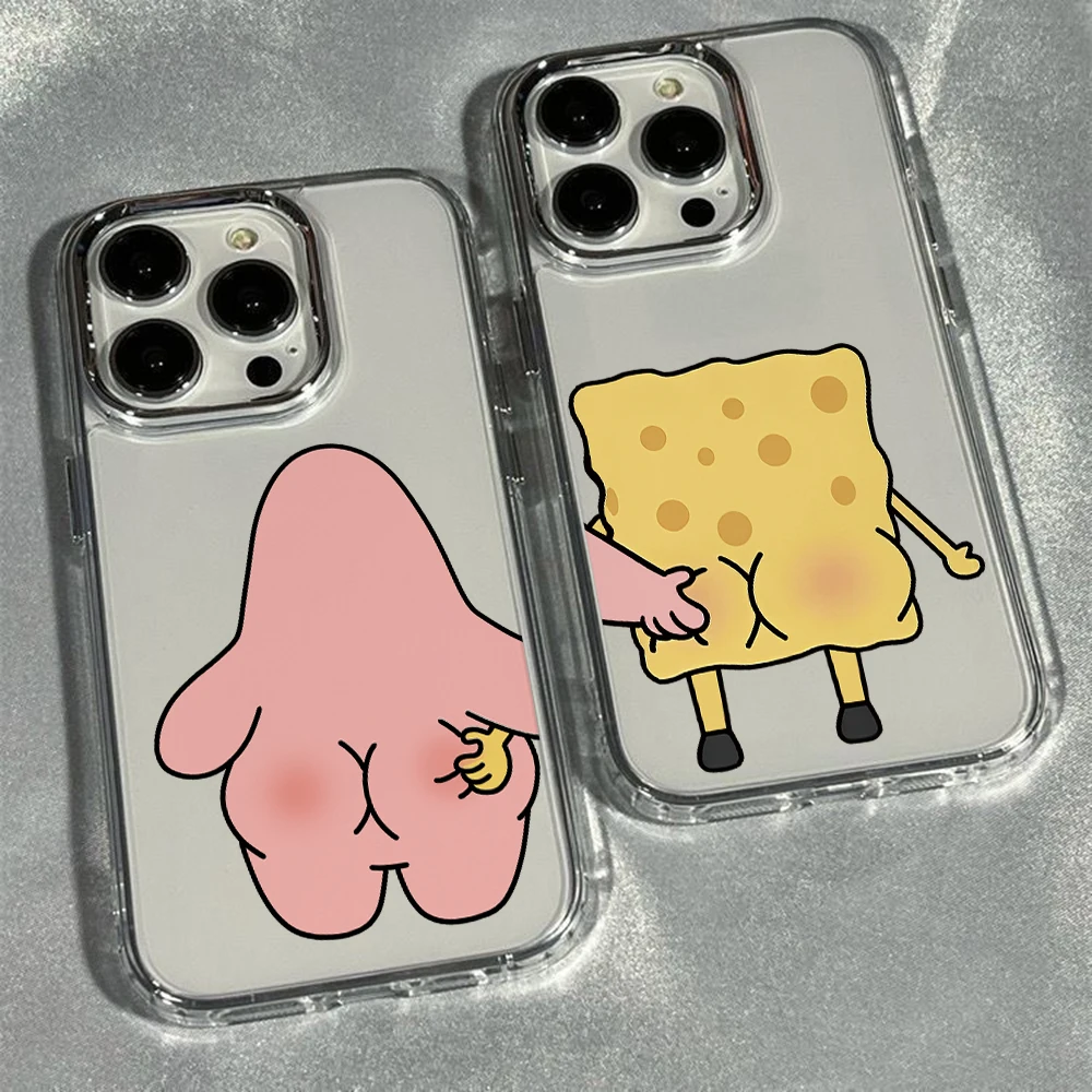 Lustige S-SpongeBobs Pinch Butt Handyhülle für Pixel 10 9 9a 8 8a Pro XL 5G Luxuriöse Transparente Abdeckung