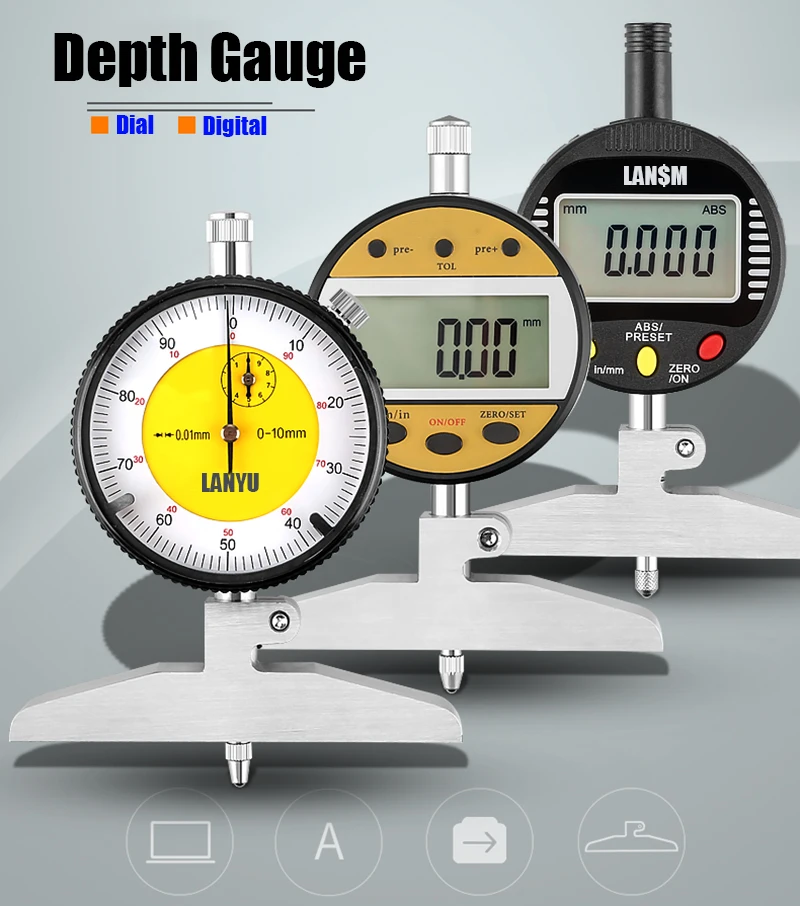 

IP54 Digital Indicator Depth Gauge Dial Depth Gage 0-100 mm0.01mm L=85mm Digital Indicator Measurement Tool