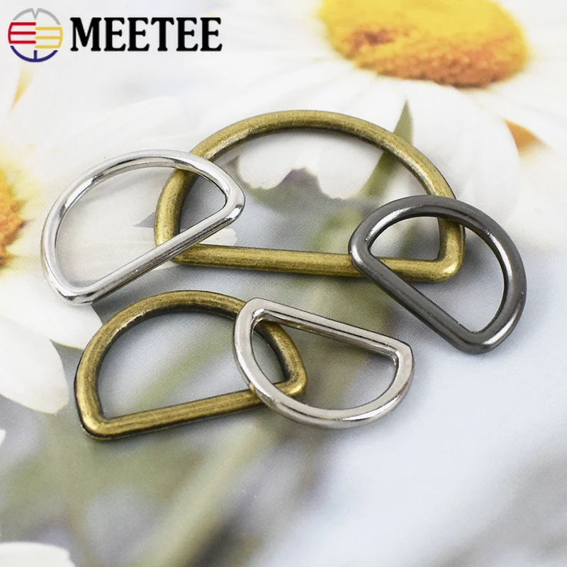 Meetee 20Pcs 15-50mm Metal D Ring Handbag Strap Connection Rings Bag Hardware Brass Accessories Belt Buckle Clasp Dog Carabiner