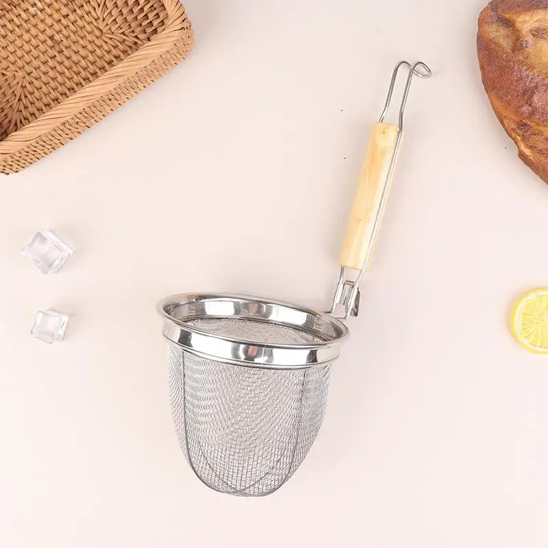 Noodle Strainer Stainless Steel Wooden Handle Noodle Funnel Multifunction Serving Basket Food Strainer Drainer Kitchen Gadgets