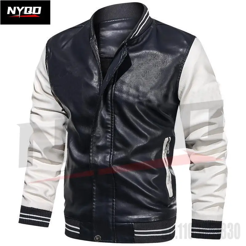 

Men color blocking PU leather jacket version casual stand up collar jackets men wholesale distribution motorcycle jacket men red