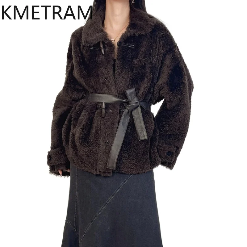 

Женская двусторонняя меховая куртка из натуральной шерсти Lagon, высококачественная темно-кофейная шуба из натурального меха, зимняя женская одежда 2025