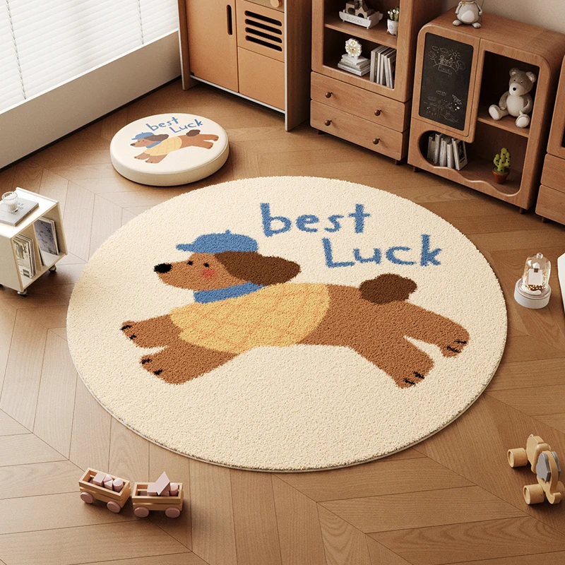 Cartoon Style Bedroom Decor Round Carpet Thick Plush Carpets for Living Room Fluffy Soft Study Rug Children's Room Anti-slip Mat