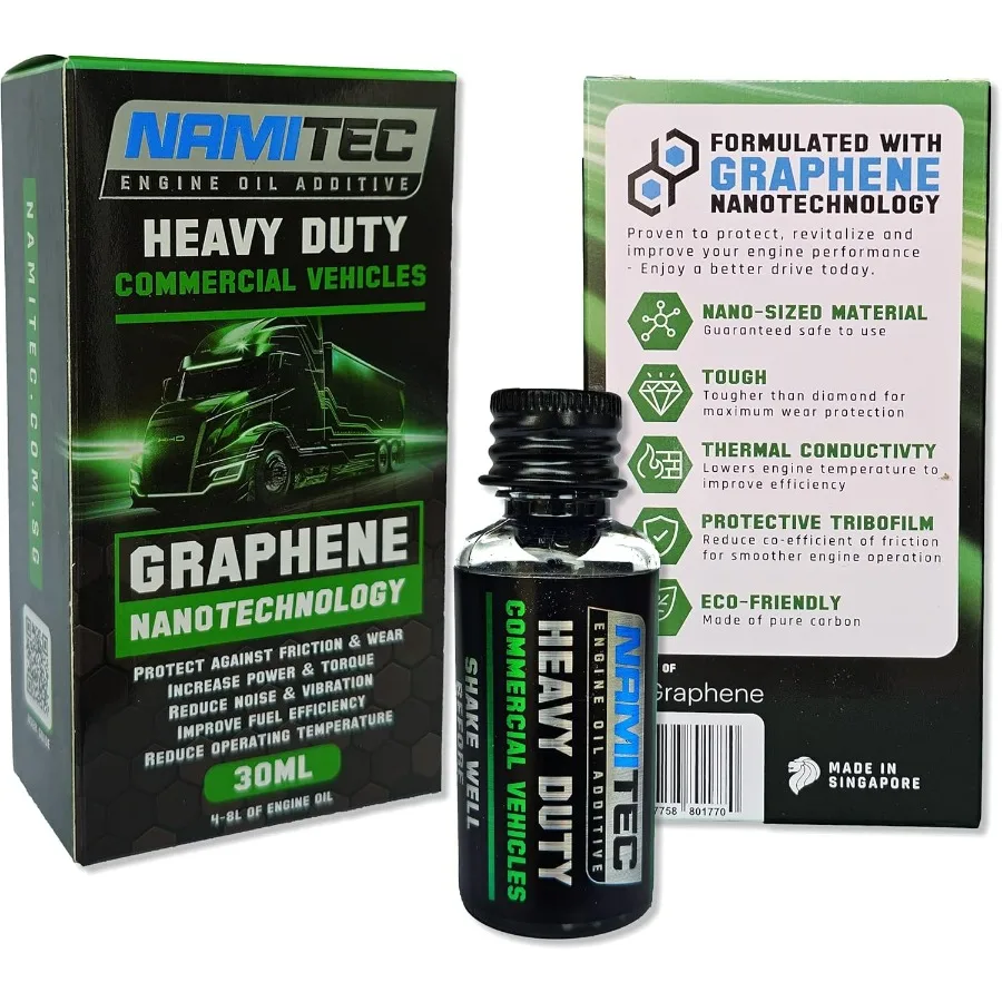 

HEAVY DUTY COMMERCIAL Графеновая нанотехнологическая добавка моторного масла для экстремальной нагрузки и защиты от износа в флейках грузовиков и инду