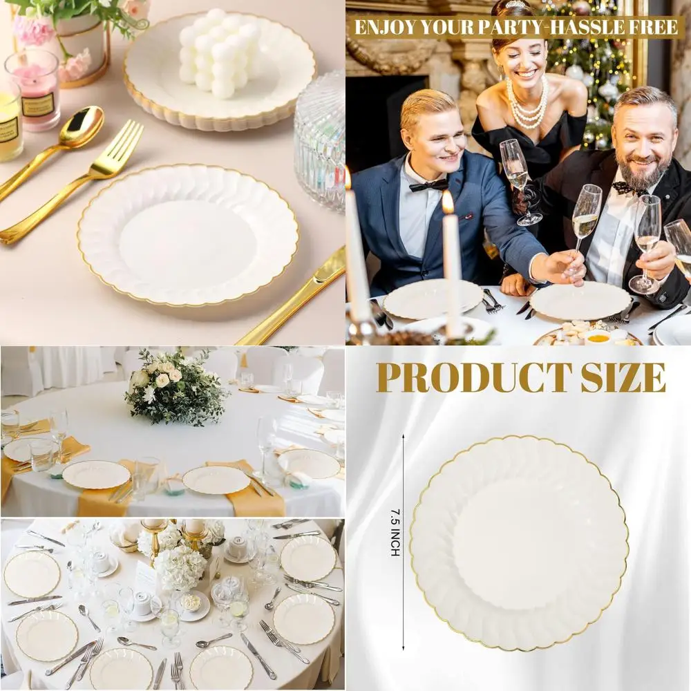 

Elegant Ivory Salad Dessert Plates with Gold Rim - Bulk Pack of 150 for Parties, Weddings & Catering