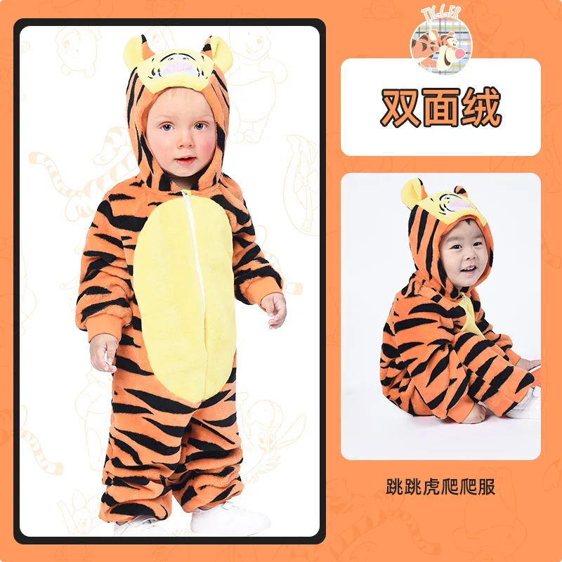 Disney Pajamas Pooh Bear Child Siamese Pajamas Tigger Long Sleeves Tracksuit Cute Baby Hooded Crawling Clothes Wholesale