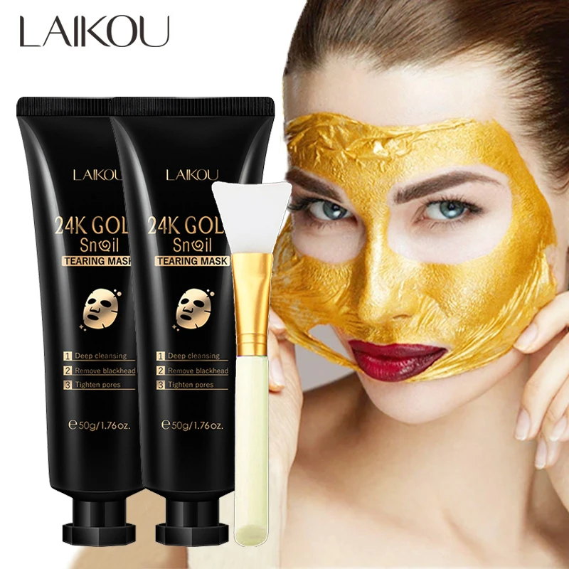 LAIKOU 2pcs 24K Gold Foil Snail Mask Deep Cleansing Reduce Blackheads Hydrating Oil-Control Brightening  Facial Skin Care