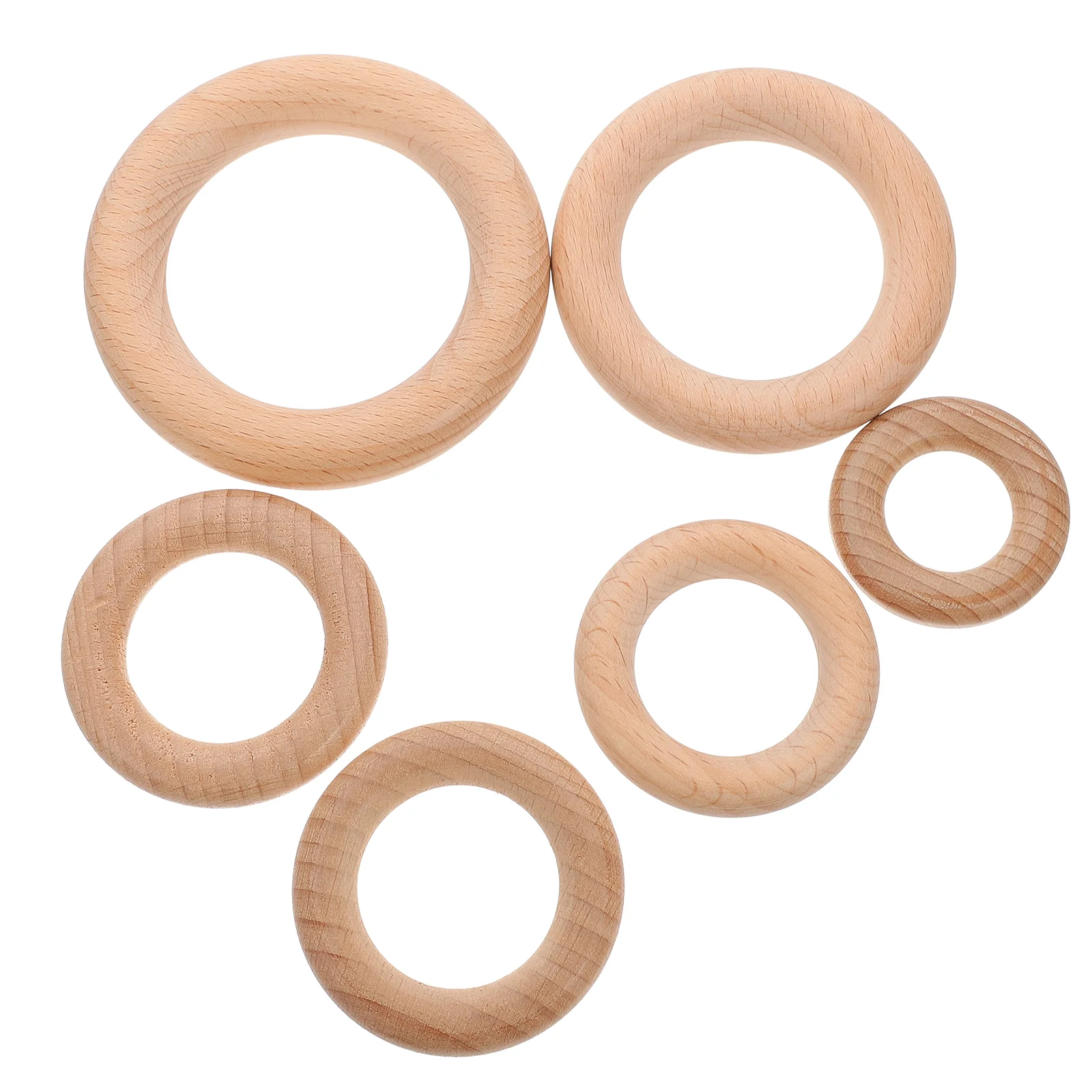 

6 Pcs Molar Wooden Circle Baby Teether Infant Beech Unfinished Wood Rings Craft Projects Teething Toys Gum Relief Jaw