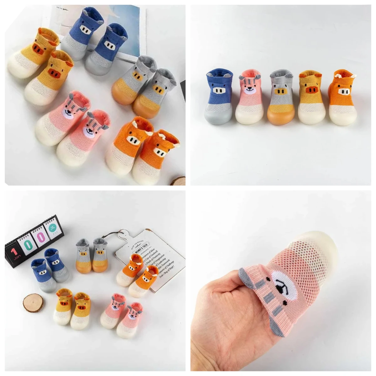 منتج جديد جوارب شبكية قابلة للتنفس أحذية أطفال ناعمة نعل داخلي مضاد للانزلاق أحذية أطفال صغار على طراز الرسوم المتحركة أحذية جوارب خنزير لطيفة