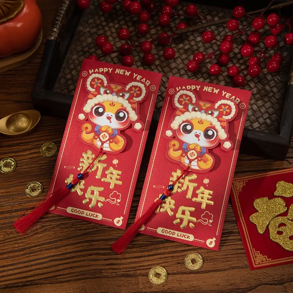 6 pçs estilo chinês 2025 cobra ano envelopes vermelhos tradicional hongbao 3d ano novo dinheiro bolso bênção boa sorte pacote vermelho