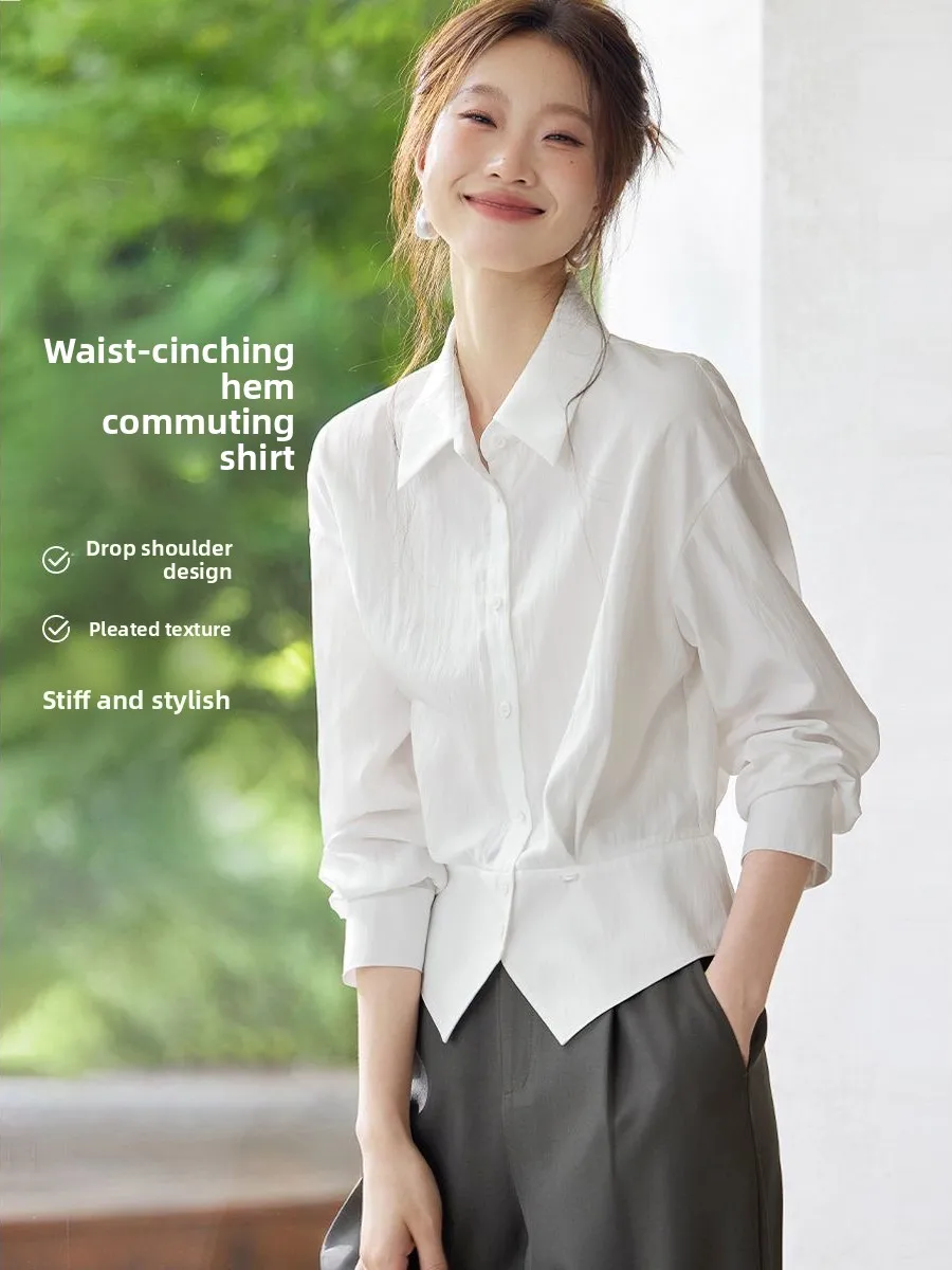 

Faionable Unique Beautiful Long Sve Waist-Cinching irt Women's Early Autumn New Sle High-End Versatile Slimming irt