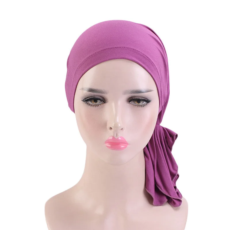 2024 New Muslim Bamboo Pre-Tied Scarf Ladies Chemo Cap Women Turban Hat Headwear Headscarf Wrap Cancer Bandanas Hair Accessories