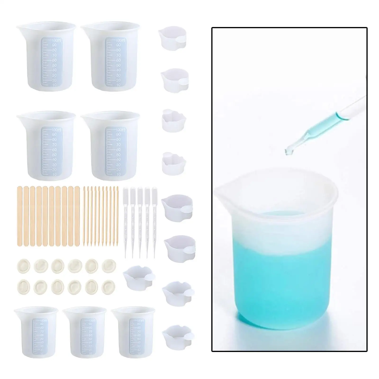 Copos De Medição De Silicone Com Pipetas, Varas De Mistura, Fundição De Resina, Kit De Ferramentas De Pintura, Fabricação De Jóias