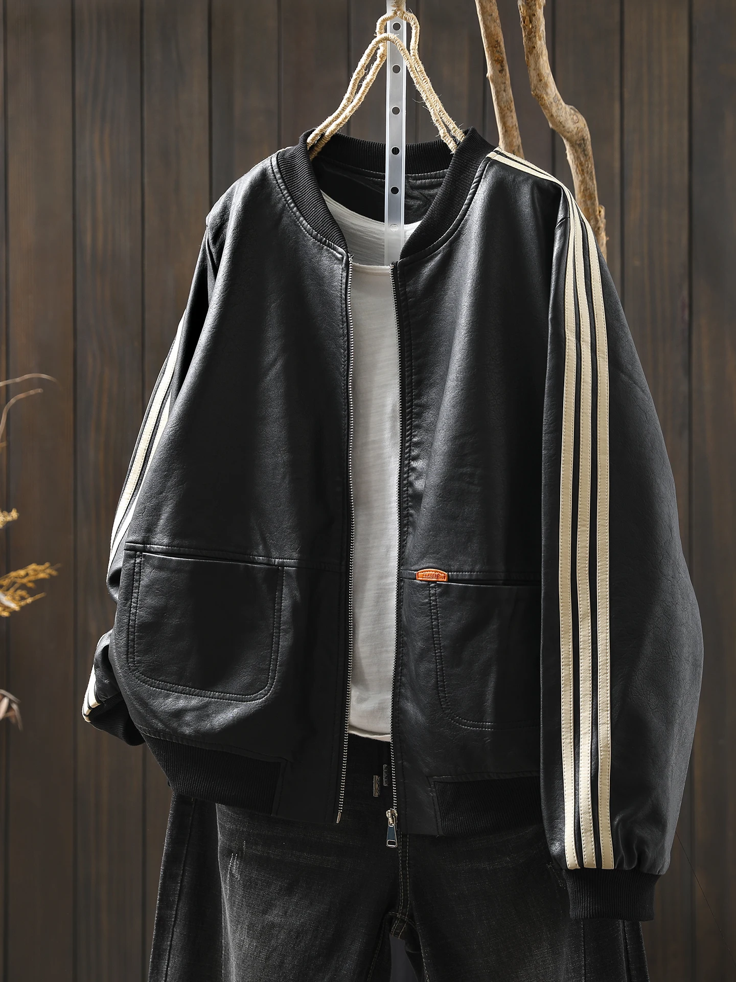 Cool ort Weißes Leder-Jacet für Damen, 2025, New Sle Retro Faion Biker-Jacet, Stehkragen, hohe Taille, Sensation Motorrad...