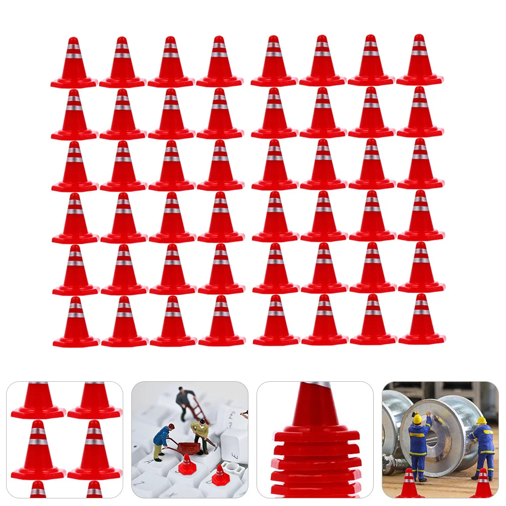 60pcs Miniature Traffic Road Cones Plastic For Diy Sand Table Layout Construction Scene Roadblock Simulation Decor