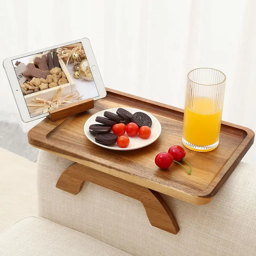 

Столик на подлокотнике для дивана, столы на подлокотники для дивана из дерева акации, стол на подлокотнике для дивана с держателем для телефона на 360 градусов, портативный подлокотник для дивана для Drin