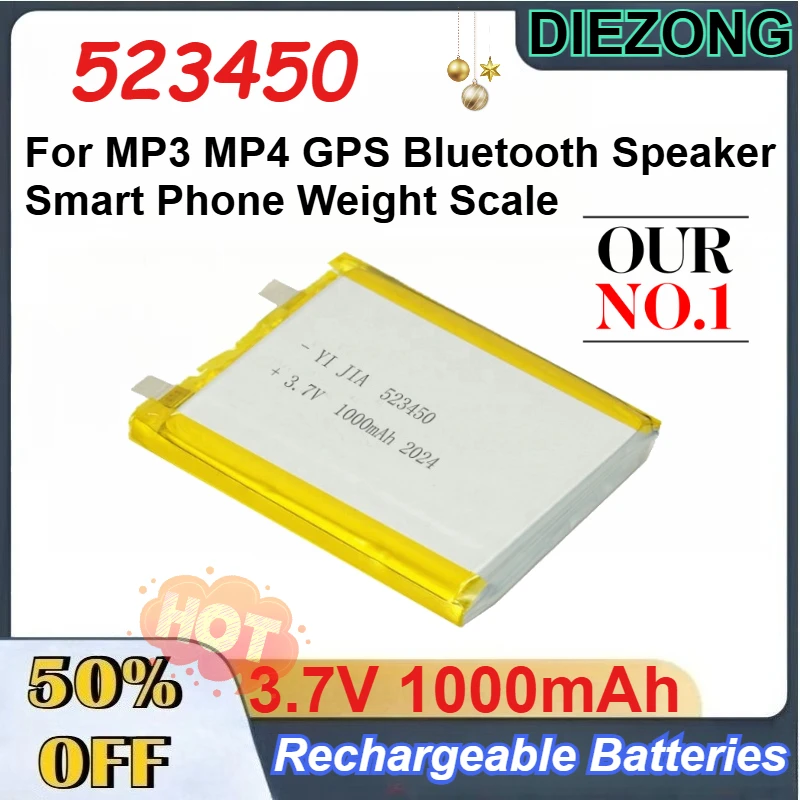 

2 pcs 523450 3.7V 1000mAh Li-Po Battery for MP3 MP4 GPS Bluetooth Speaker Smart Phone Weight Scale Rechargeable Batteries