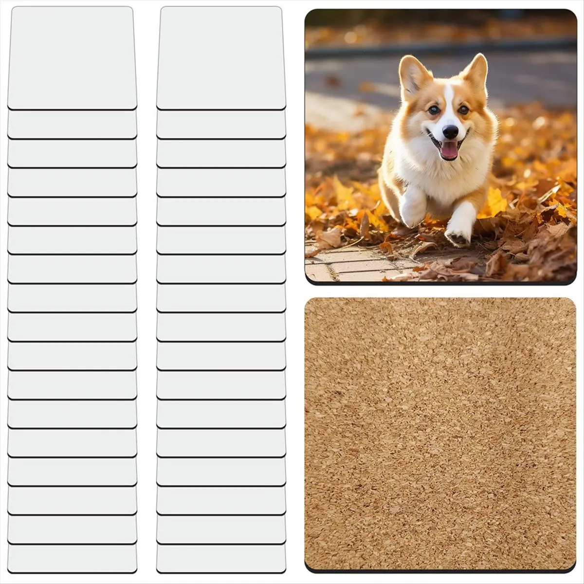 ABYA 30 Pcs Sublimation Square Coaster Blanks Bulk with Cork Back MDF Sublimation Coasters Blanks Cork 3.86x3.86 Inch