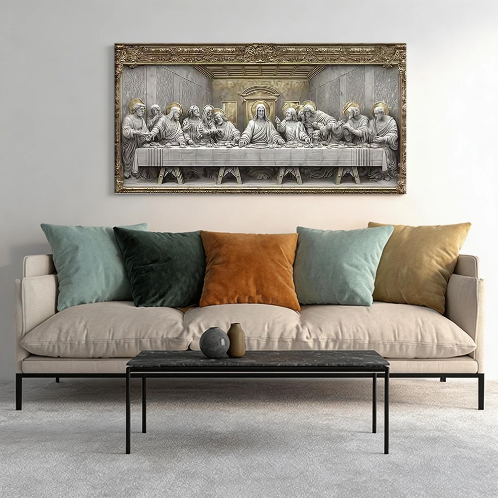 

1pcwooden frame canvas decorative painting Last Supper sculpture, classic scene.Corridor decoration