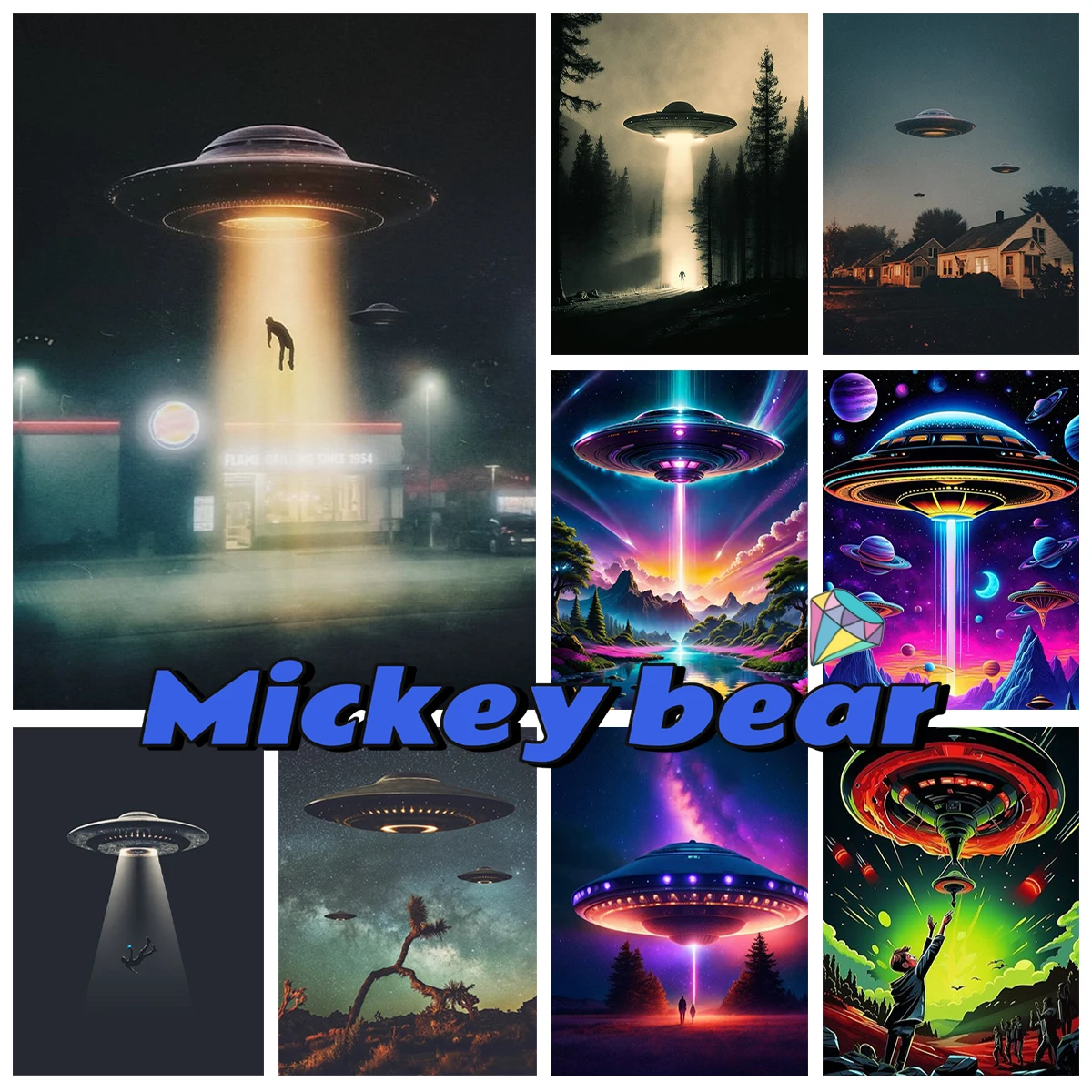 

UFO AB 5D Diamond Painting Kit Alien Spaceship Mural Diy Diamond Embroidery Cross Stitch Interesting Hand Gift Home Wall Decor