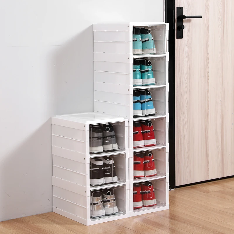 

Stackable Shoe Cabinet Plastic Shoe Box Storage Box Foldable Transparent Door for Storing Shoes and Small Items