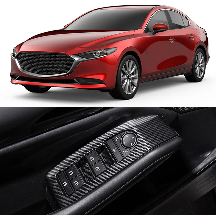 

For Mazda 3 BP CX-30 DM Mazda3 2020-2026 Carbon Fiber Car Interior Window Lift Switch Panel Cover Trims 4Pcs